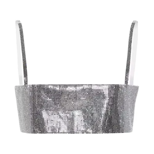 Crystal Embellished Metallic Tank Top - Nué - Modalova