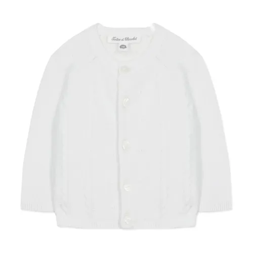 White Cotton Cardigan Sweater Button-Front - Tartine et Chocolat - Modalova