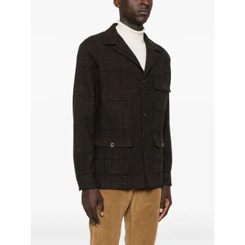 Check Pattern Brown Wool Blend Jacket - Finamore - Modalova