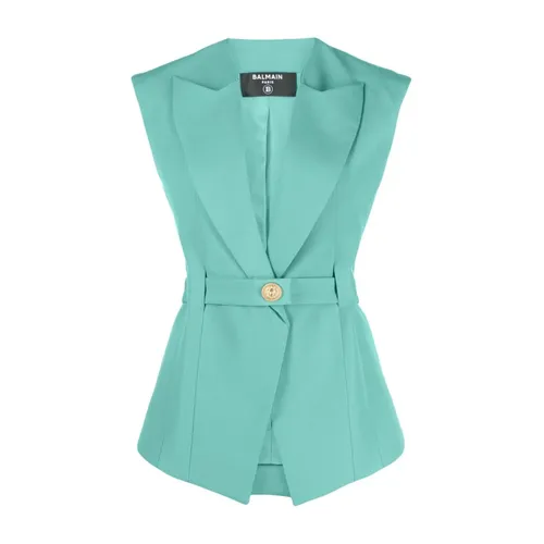 Green Sleeveless Belted Cotton Jacket - Balmain - Modalova
