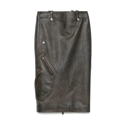 Brauner Lederrock mit Reißverschlusstaschen - Alexander McQueen - Modalova