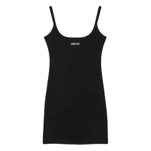 Schwarzes Logo-besticktes ärmelloses Kleid - Versace - Modalova