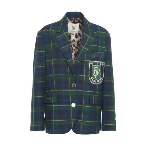 Karo Muster Blazer Verde Aw25 - 5Progress - Modalova