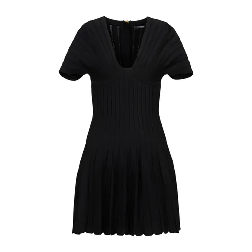 Short Pleated Knit Dress - Balmain - Modalova