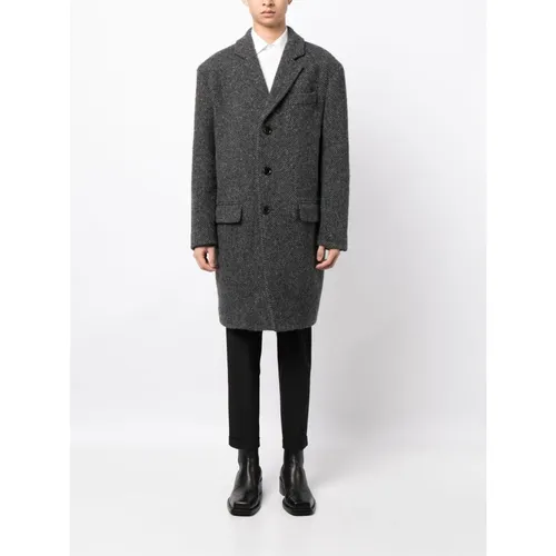 Herringbone Wool Peacoat with Slogan Print - Moschino - Modalova