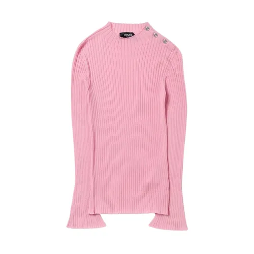 Pink Ribbed Knit Pullover Sweater - Versace - Modalova