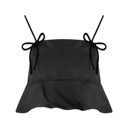 Black Satin Bow Detail Top - Ganni - Modalova