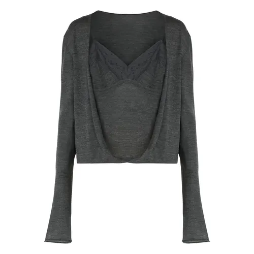 Wollpullover mit Spitzenbesätzen - Alberta Ferretti - Modalova