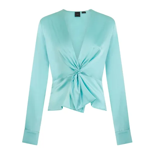 Blaue Langarmbluse mit Frontknoten - PINKO - Modalova