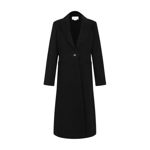 Schwarzer langer Mantel mit V-Ausschnitt - Genny - Modalova