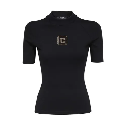 Logo Print Stand Up Collar T-Shirt - Balmain - Modalova