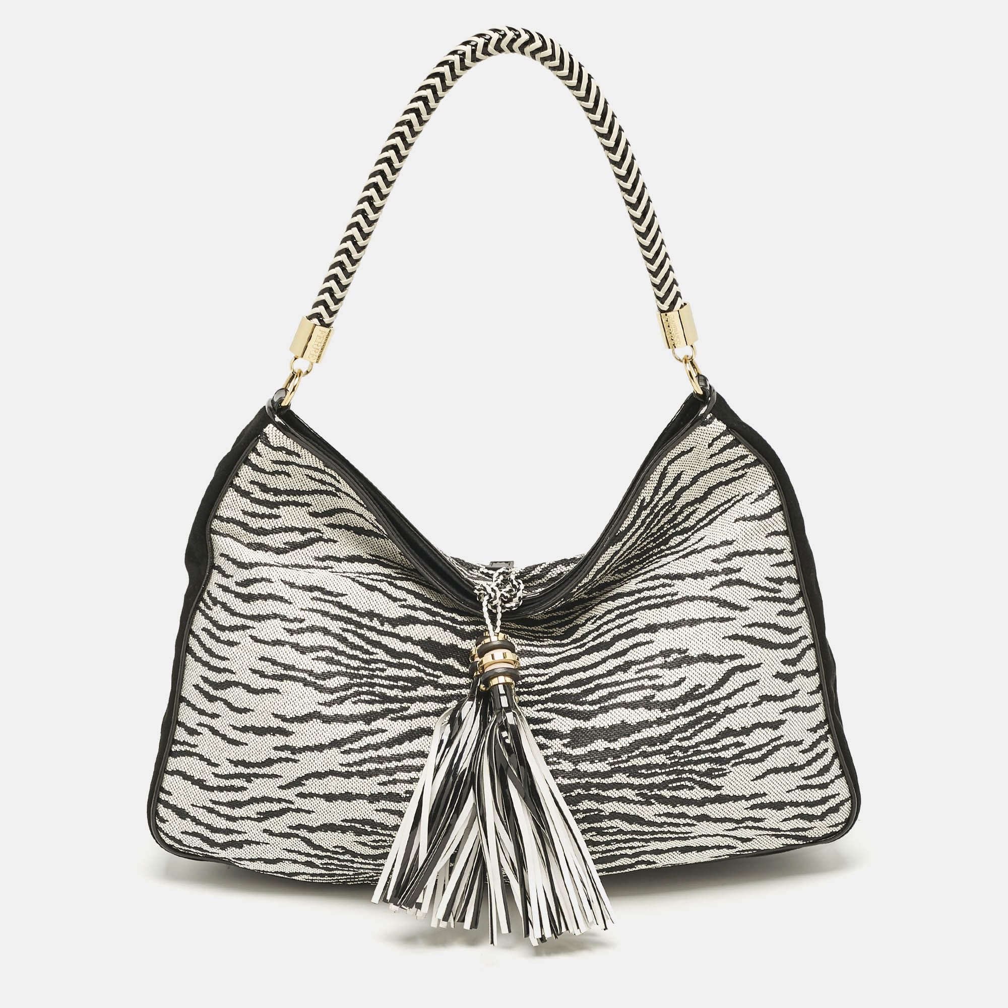 White Zebra Effect Straw Tassel Hobo - Gianfranco Ferre - Modalova