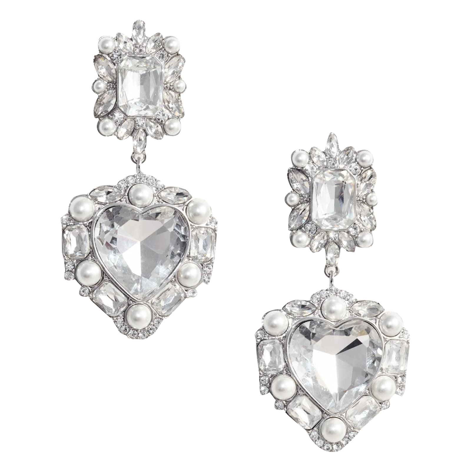 Crystal Pearl Heart Earrings - self-portrait - Modalova