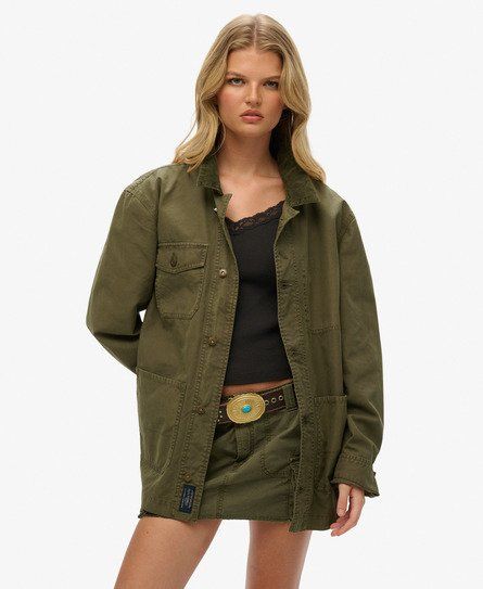 Women's The Merchant Store - Oversized Cotton Work Jacket Green / Chive Green - Size: Xxl - Superdry - Modalova