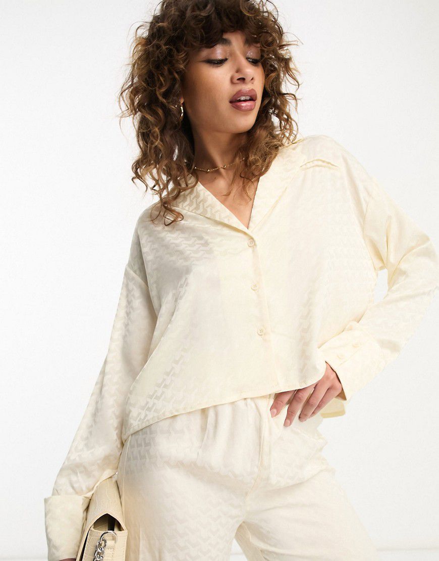 Camicia squadrata in raso jacquard color crema in coordinato - 4th & Reckless - Modalova