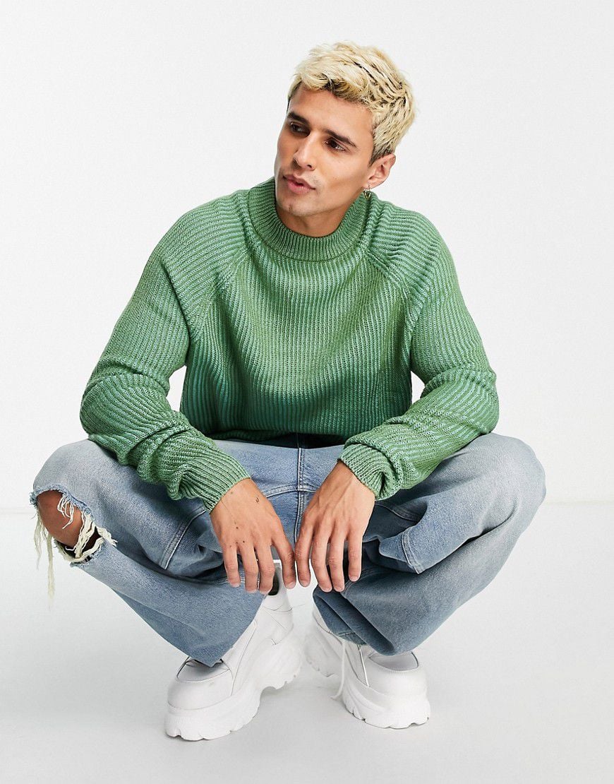 Maglione in maglia a coste verde salvia con maniche raglan - Collusion - Modalova
