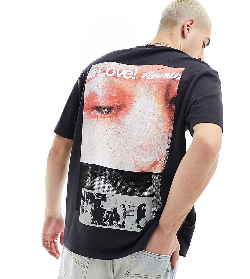 T-shirt vestibilità skater nera con grafica stampata sul retro - Collusion - Modalova