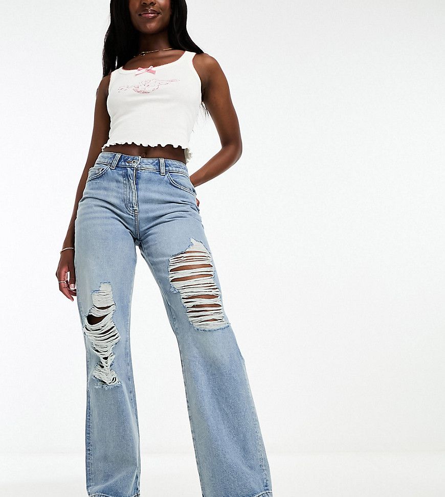 X014 - Jeans dad ampi chiaro con strappi anni '90 - Collusion - Modalova
