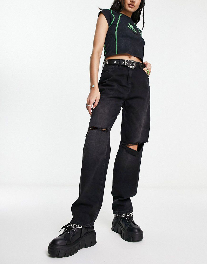 X014 - Jeans dad extra larghi con strappi stile anni '90 neri - Collusion - Modalova