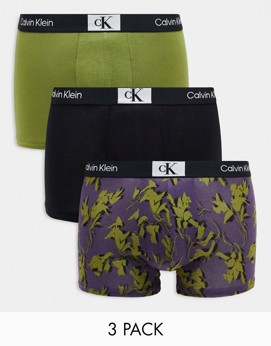 CK 96 - Confezione da 3 boxer aderenti neri, verdi e con stampa - Calvin Klein - Modalova