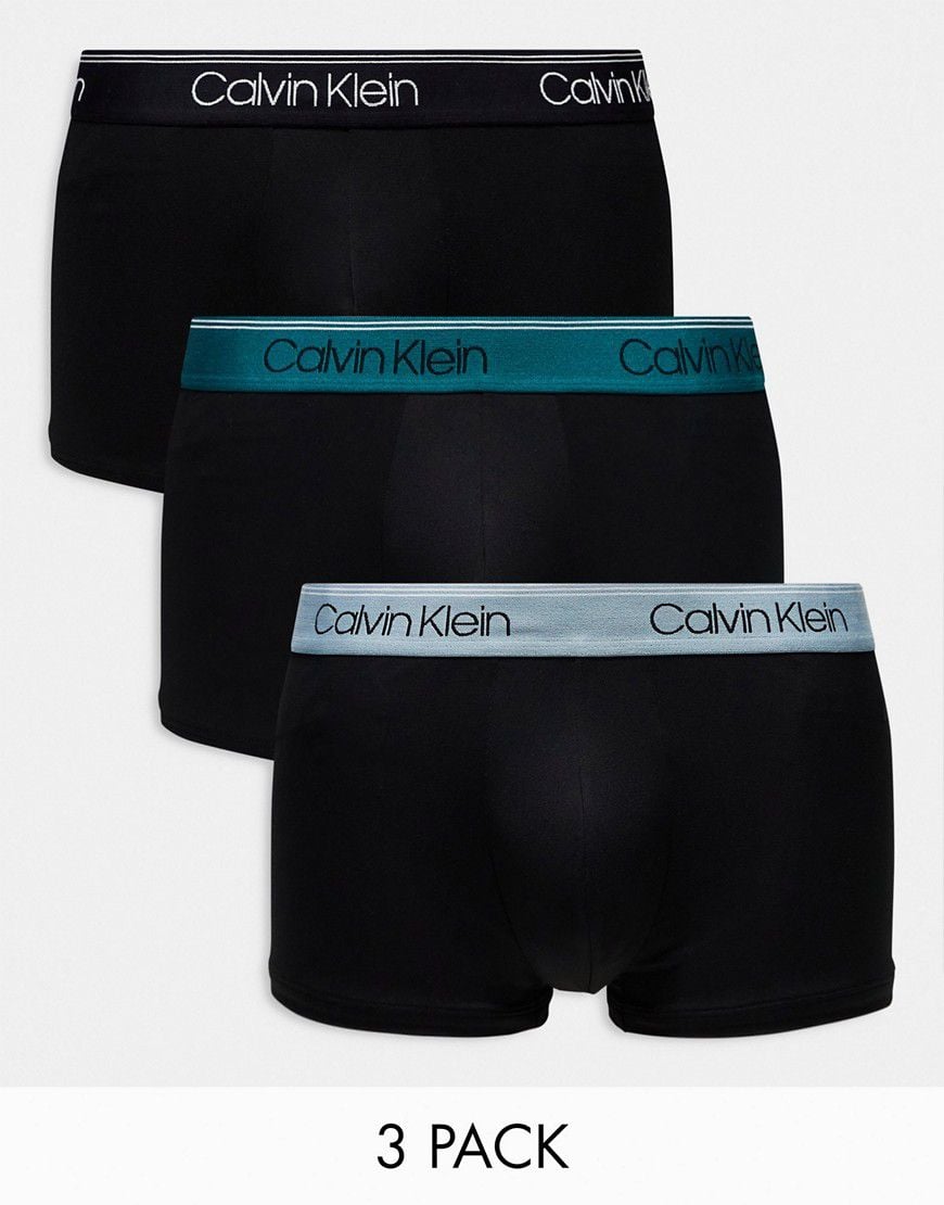 Confezione da 3 boxer aderenti a vita bassa elasticizzati neri con fascia colorata in vita - Calvin Klein - Modalova