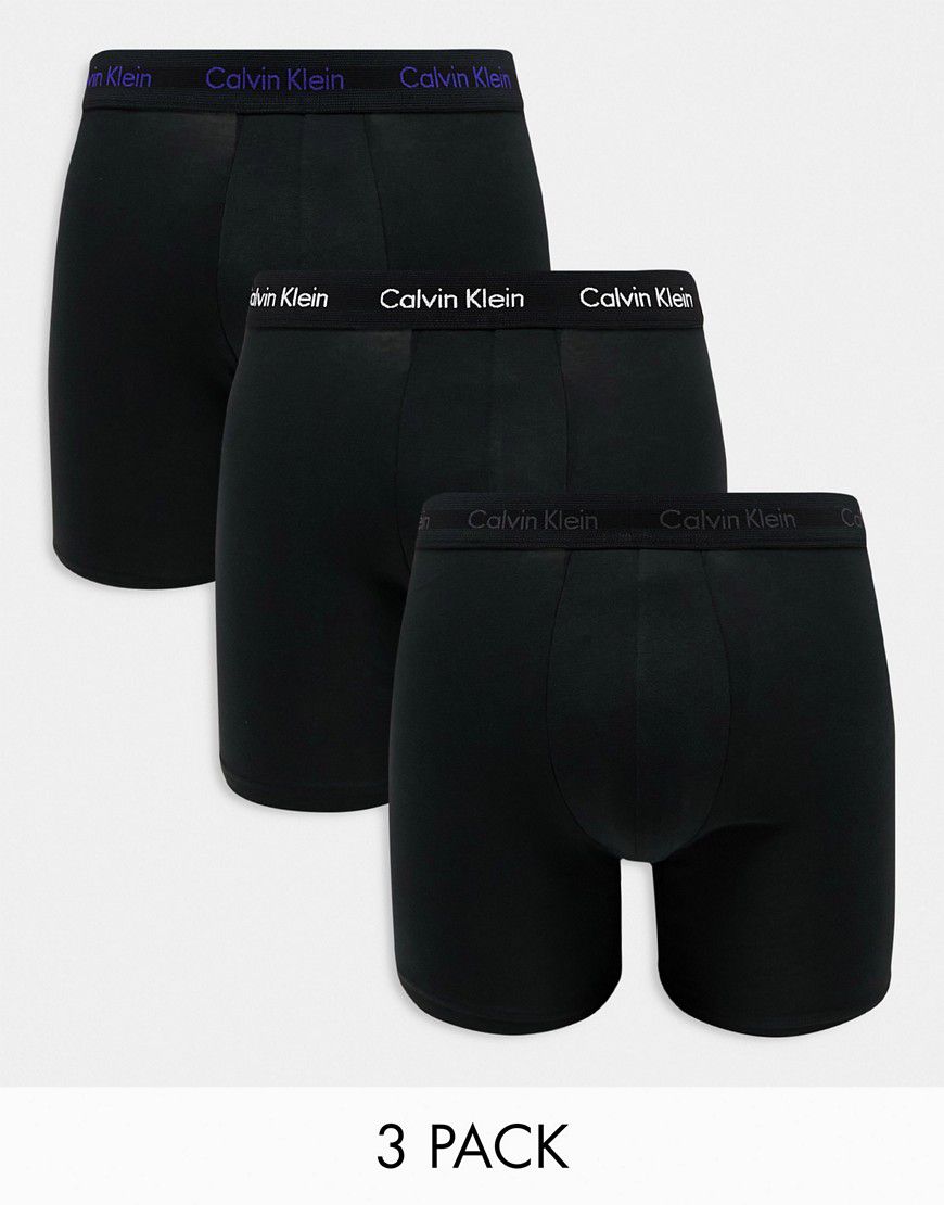 Confezione da 3 boxer aderenti neri con fascia in vita a contrasto con logo - Calvin Klein - Modalova