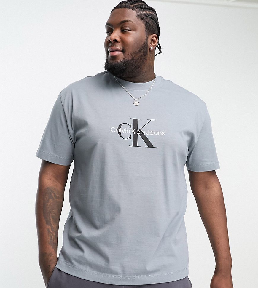 Big & Tall - T-shirt oversize grigia con logo con monogramma sul petto - Calvin Klein Jeans - Modalova