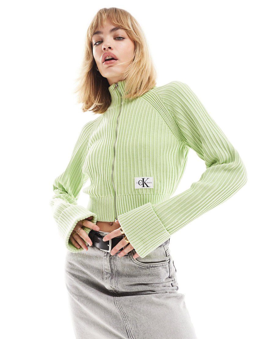 Cardigan menta con monogramma del logo - Calvin Klein Jeans - Modalova