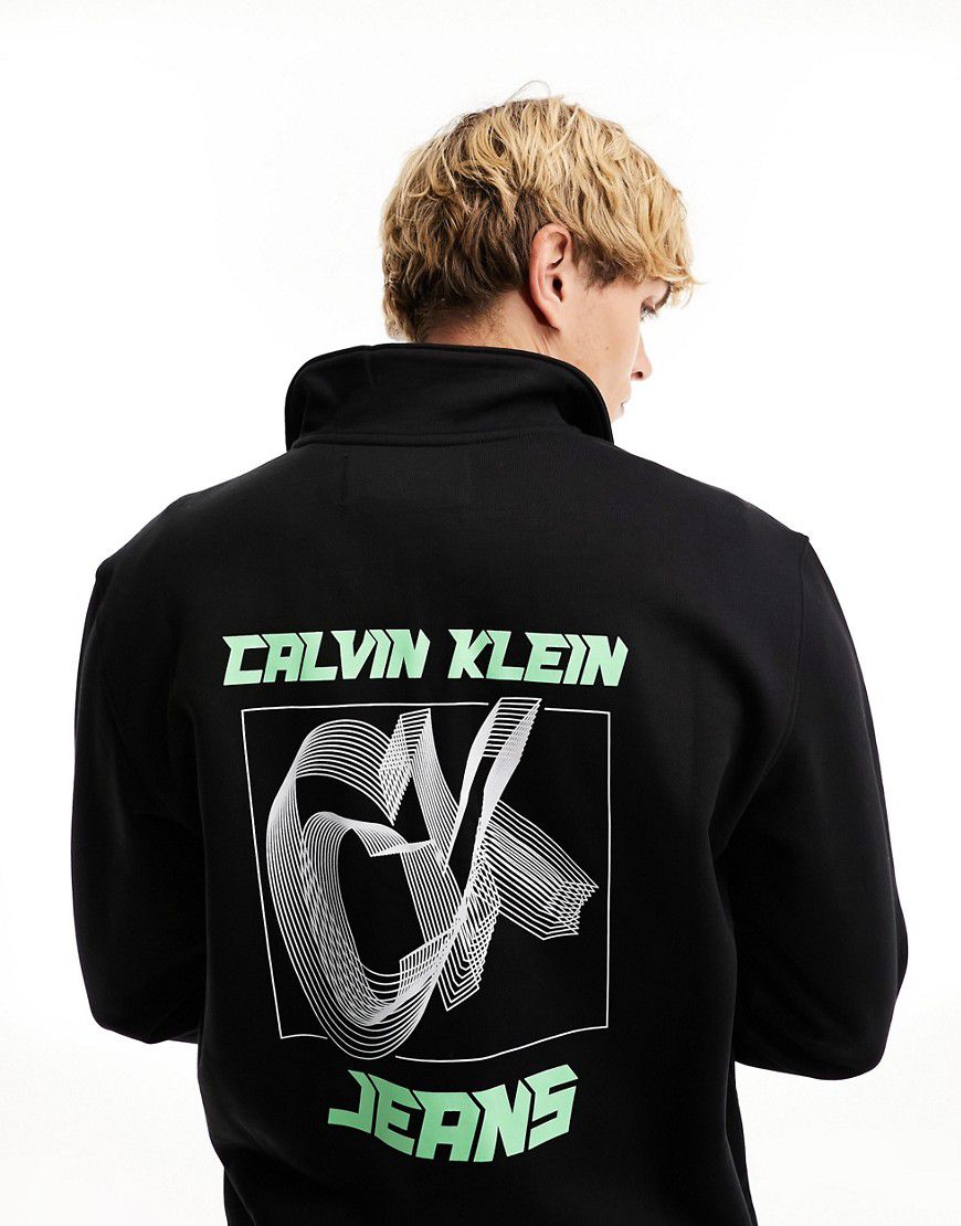 Felpa nera con logo CK future 3d sfumato e zip corta - Calvin Klein Jeans - Modalova