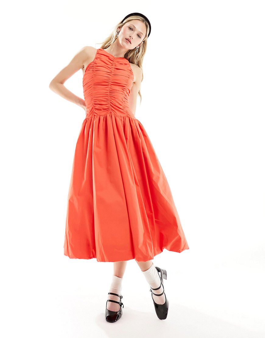 Elodie - Vestito midi multitasche color arancia rossa con gonna a palloncino e volant - Amy Lynn - Modalova