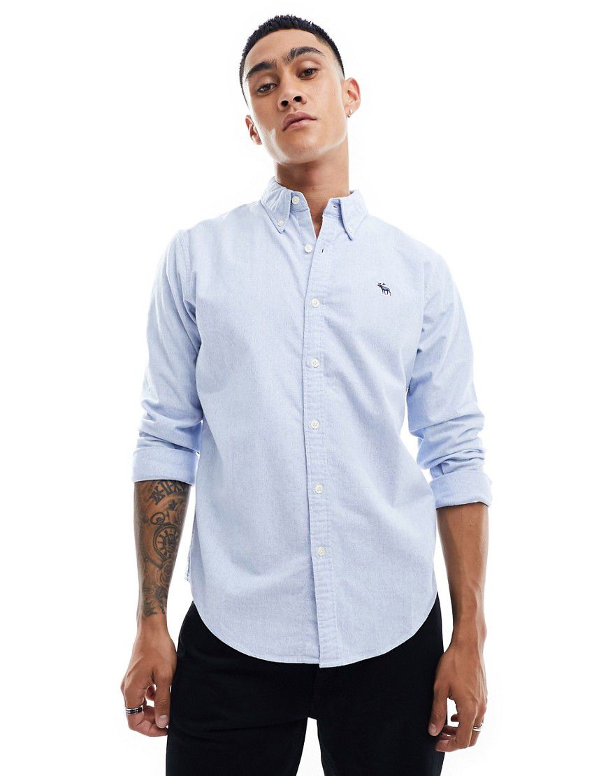Camicia Oxford azzurra con logo - Abercrombie & Fitch - Modalova