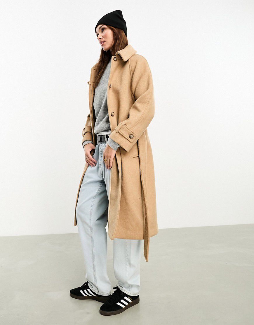 Cappotto con collo a imbuto in lana color cammello - Abercrombie & Fitch - Modalova