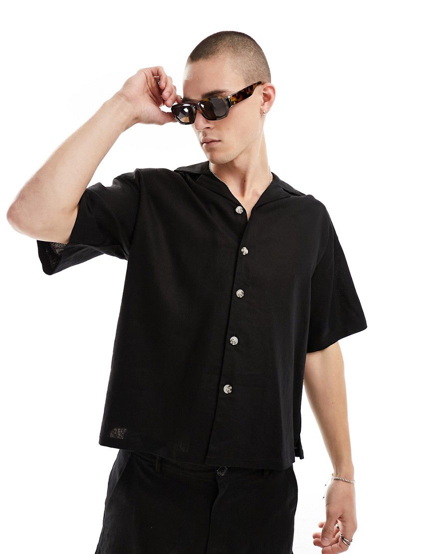 Camicia oversize nera in misto lino con colletto con rever - ADPT - Modalova