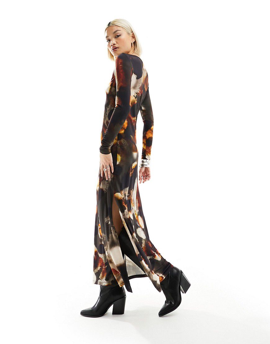 Katlyn Mars - Vestito lungo a maniche lunghe ruggine con stampa - AllSaints - Modalova