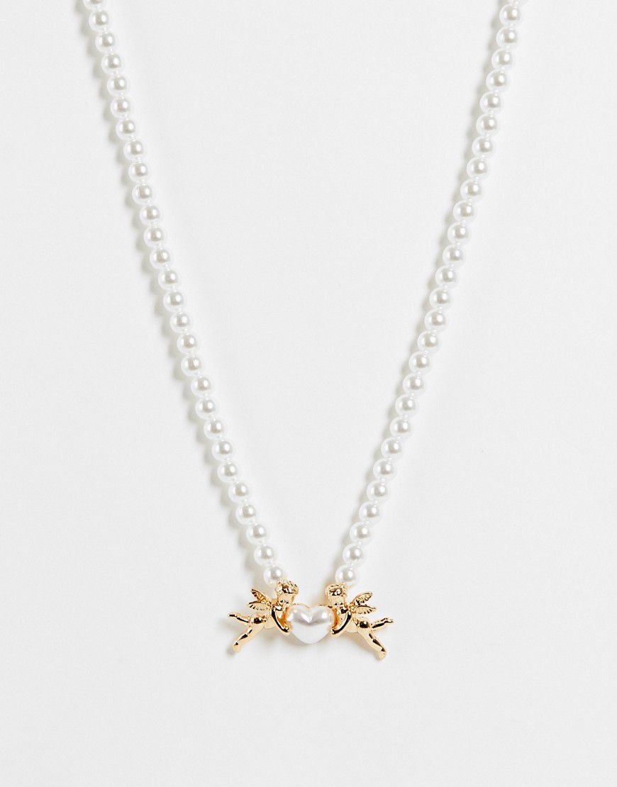 Collana di perle con angioletto color oro - ASOS DESIGN - Modalova