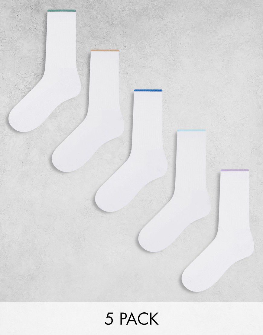 Confezione da 5 calze bianche con bordo a contrasto - ASOS DESIGN - Modalova