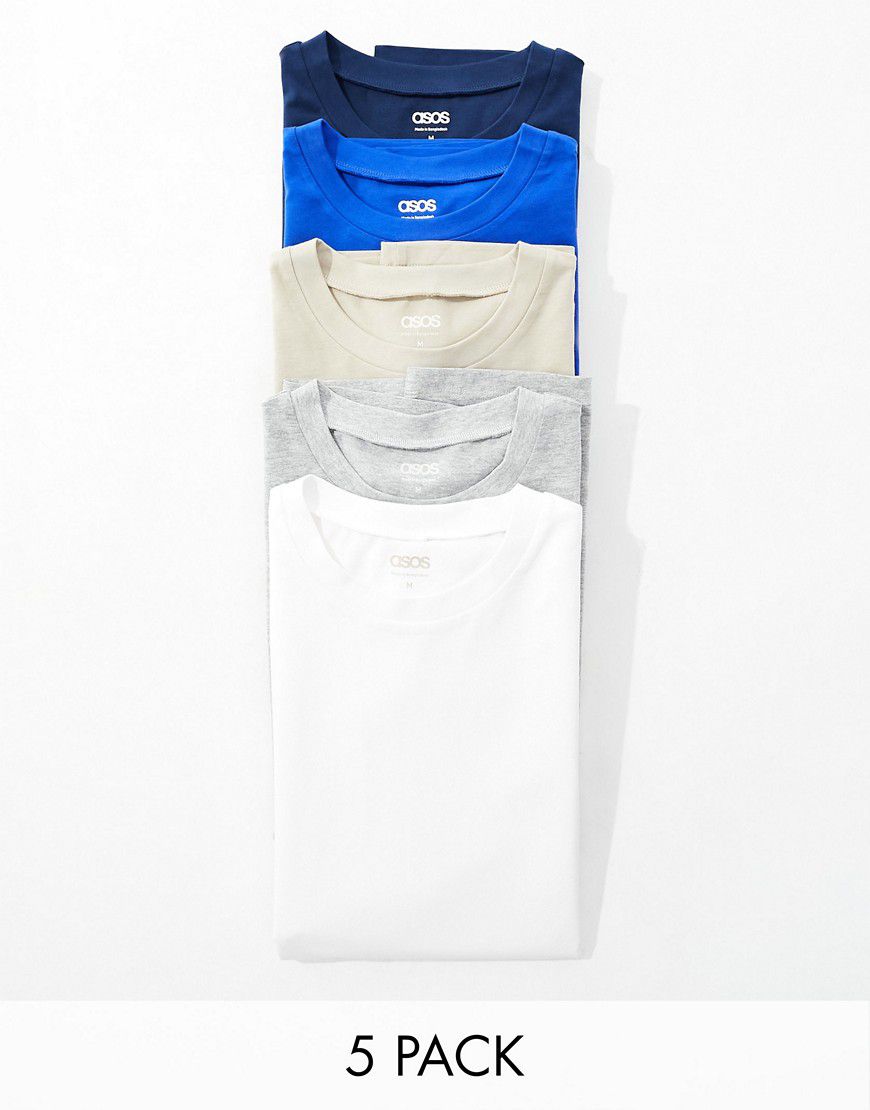 Confezione da 5 T-shirt vestibilità comoda in colorazioni multiple - ASOS DESIGN - Modalova