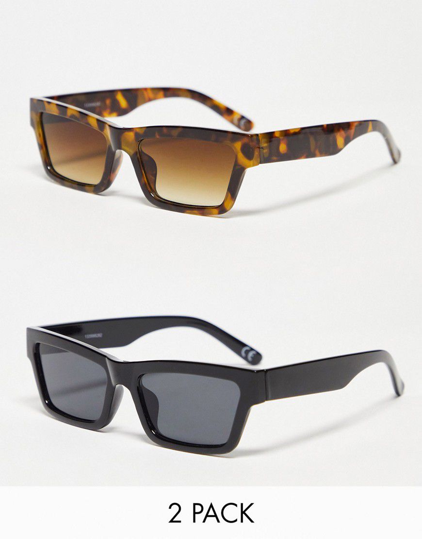 Confezione da 2 occhiali da sole squadrati tartarugati e neri - ASOS DESIGN - Modalova