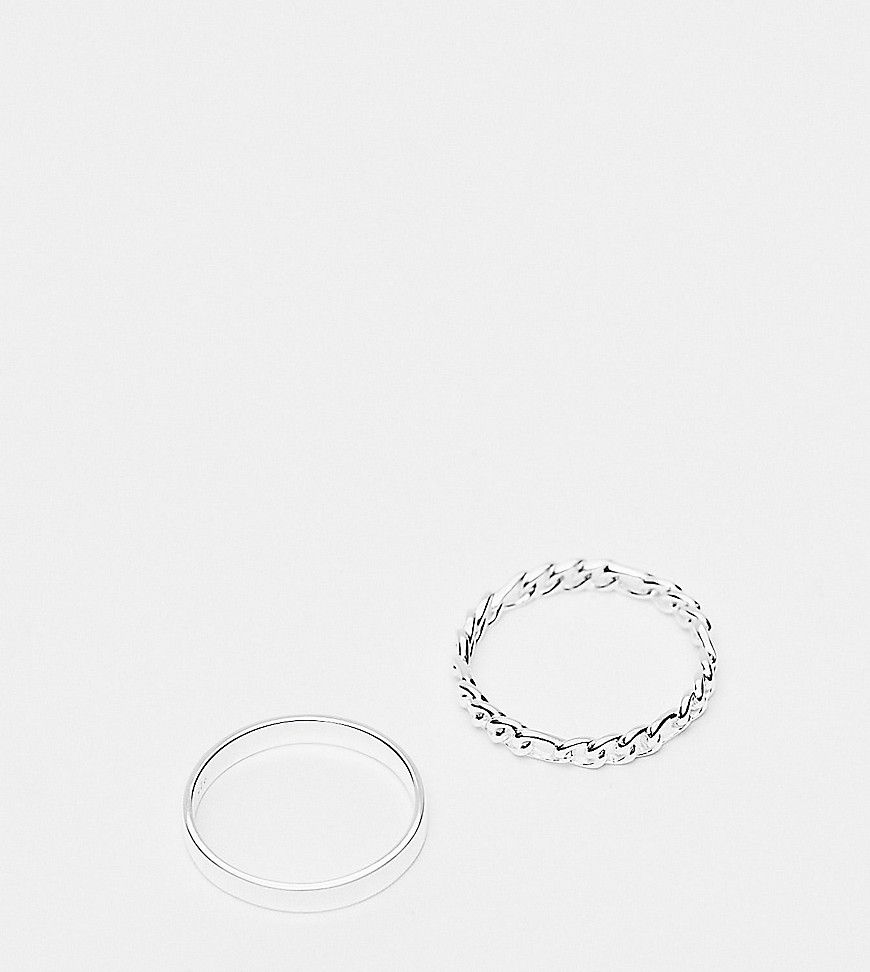 Confezione da 2 anelli a fascia argentati con design semplice e a catenina - ASOS DESIGN - Modalova