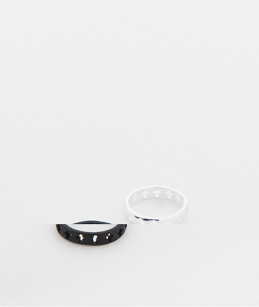 Confezione da 2 anelli a fascia con cut-out a forma di croce color argento e nero opaco - ASOS DESIGN - Modalova