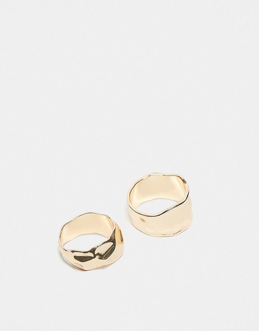 Confezione da 2 anelli dorati larghi effetto metallo fuso - ASOS DESIGN - Modalova