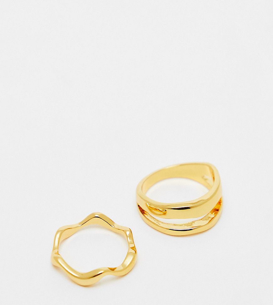 Confezione da 2 anelli placcati 14 carati con design squadrato - ASOS DESIGN - Modalova
