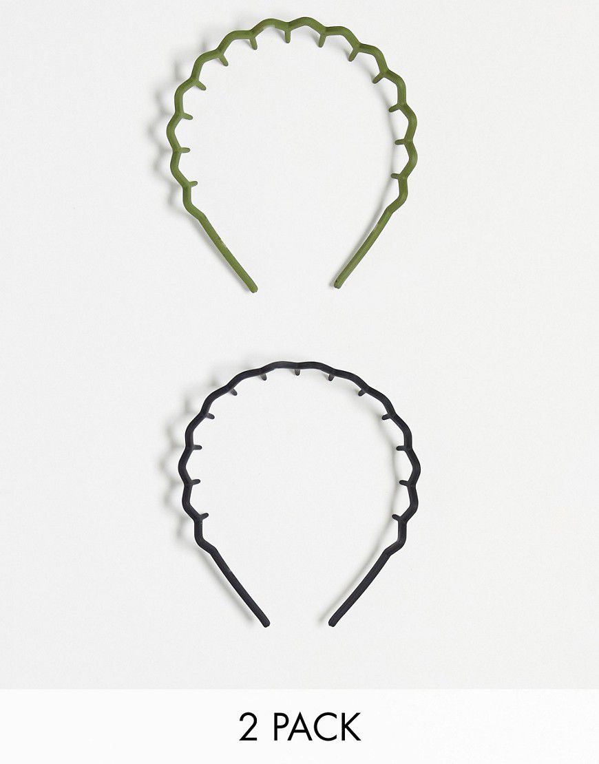 Confezione da 2 cerchietti a pettine per capelli nero e verde - ASOS DESIGN - Modalova