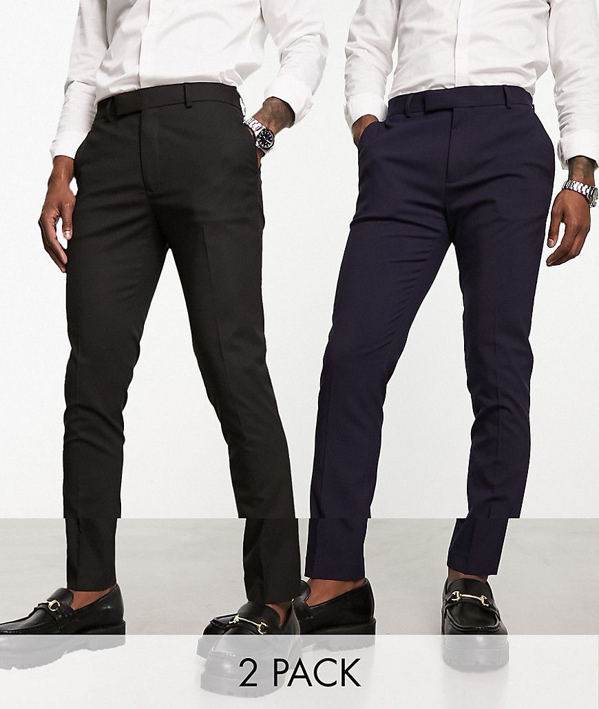Confezione da 2 pantaloni skinny eleganti nero e blu navy - ASOS DESIGN - Modalova