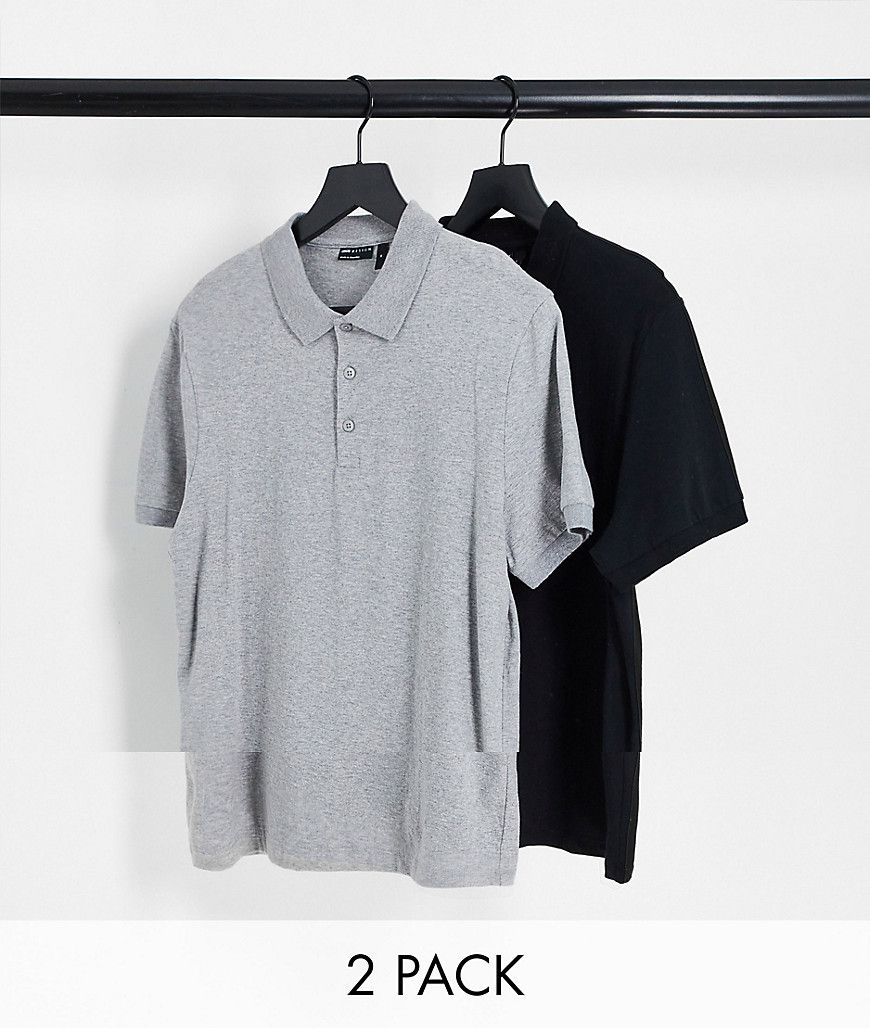 Confezione da 2 polo in jersey grigio mélange e nera - ASOS DESIGN - Modalova