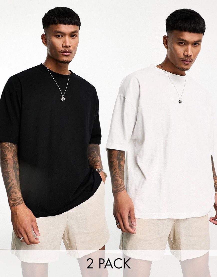 Confezione da 2 T-shirt oversize girocollo nera e bianca - ASOS DESIGN - Modalova