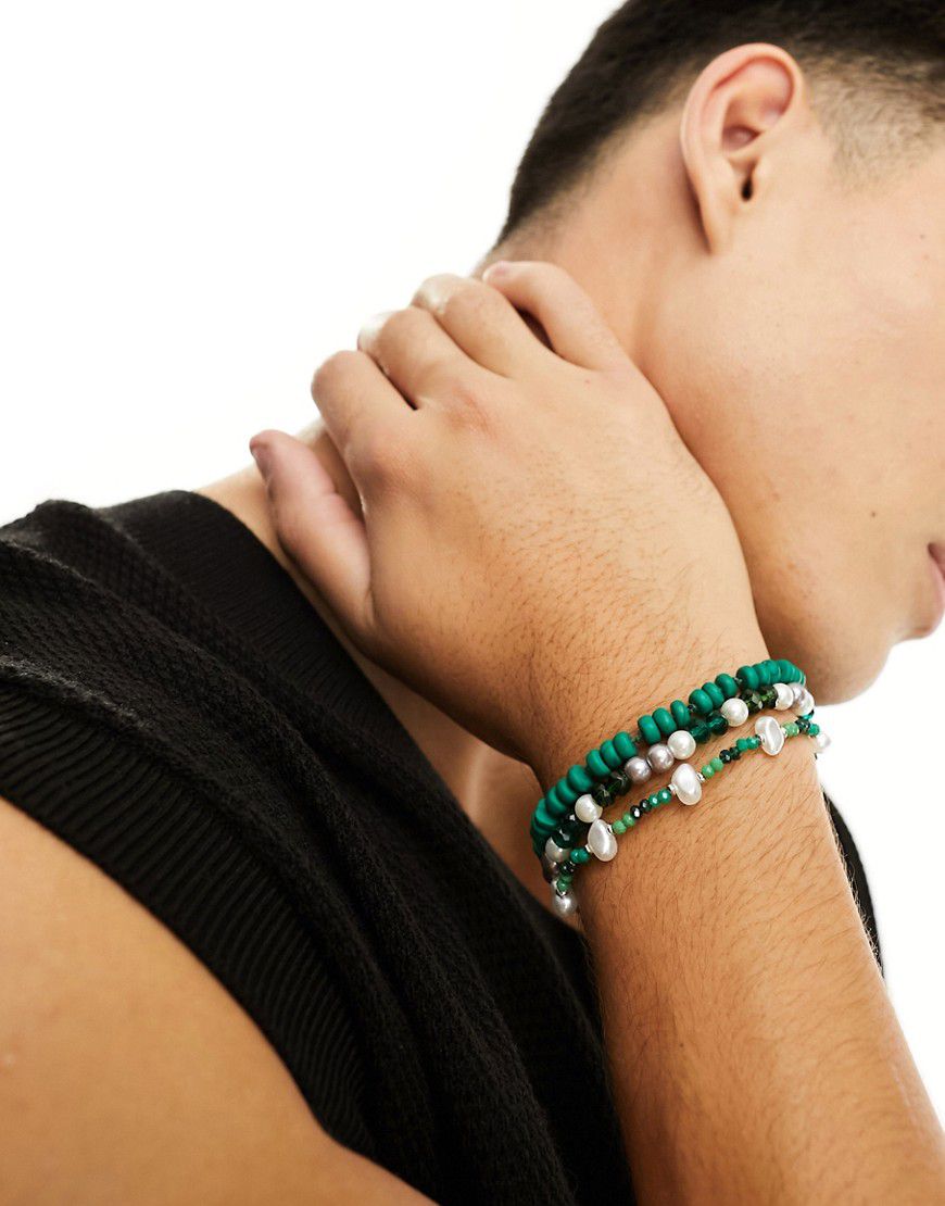 Confezione da 3 bracciali con perle e perline miste - ASOS DESIGN - Modalova