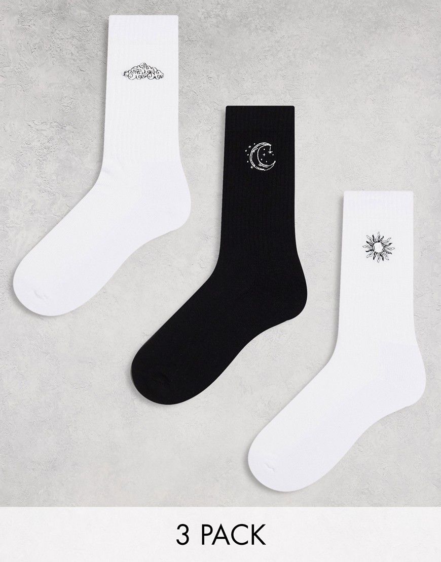 Confezione da 3 paia di calzini alla caviglia bianchi con ricami celestiali - ASOS DESIGN - Modalova