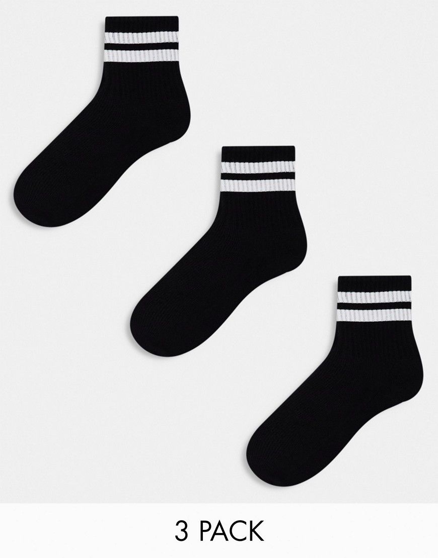 Confezione da 3 paia di calzini in spugna neri con righe - ASOS DESIGN - Modalova