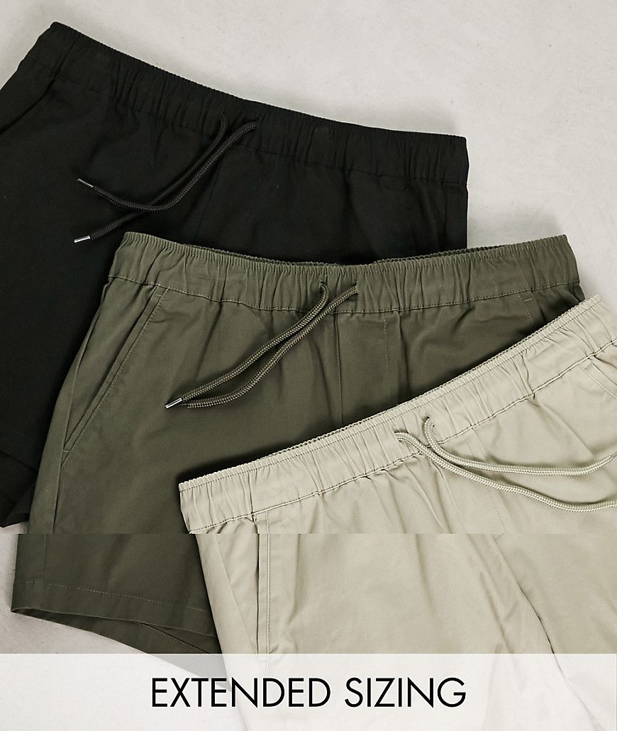 Confezione risparmio da 3 pantaloncini chino taglio corto con vita elasticizzata - ASOS DESIGN - Modalova
